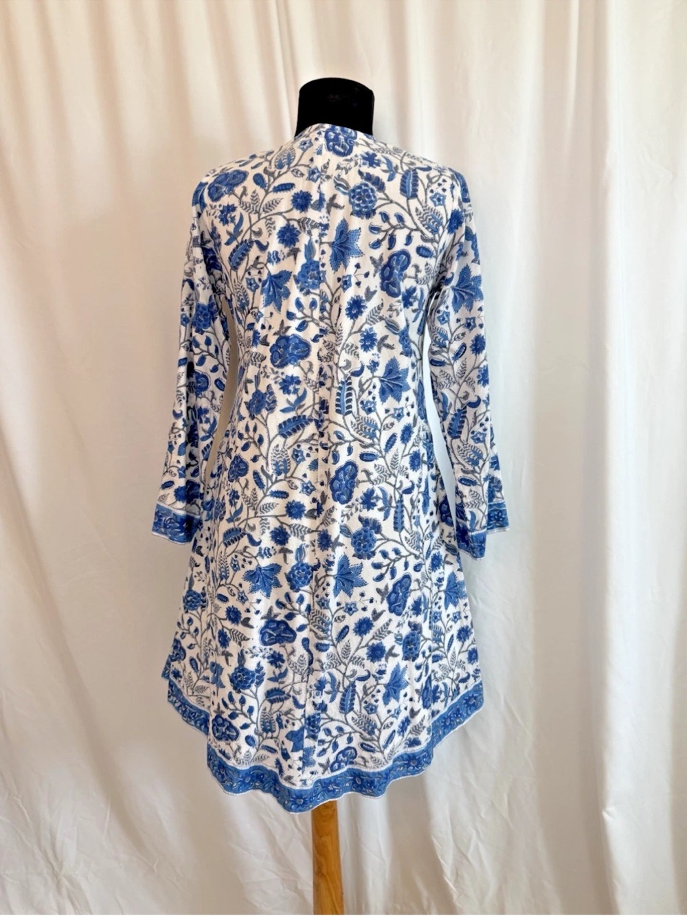 Mary Marshmallow Blue White Floral Long Sleeve Tassel Tie Dress - XS - Picture 5 of 6